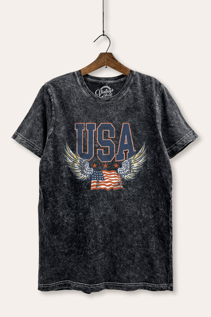 USA Flag Wings Of Freedom Graphic Mineral Wash Relaxed Tee
