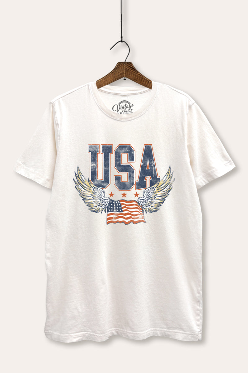 USA Flag Wings Of Freedom Graphic Mineral Wash Relaxed Tee