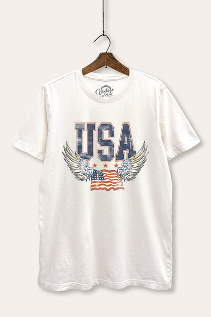 USA Flag Wings Of Freedom Graphic Mineral Wash Relaxed Tee
