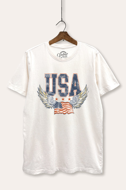 USA Flag Wings Of Freedom Graphic Mineral Wash Relaxed Tee