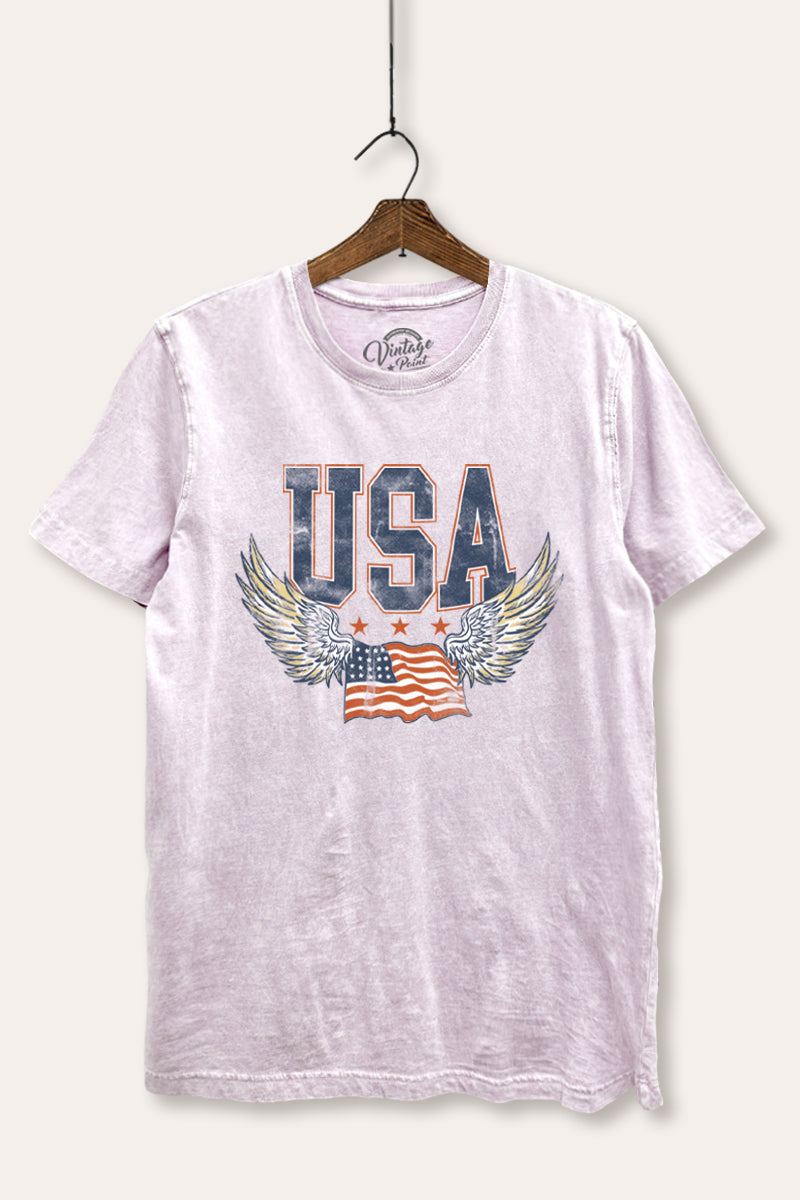 USA Flag Wings Of Freedom Graphic Mineral Wash Relaxed Tee