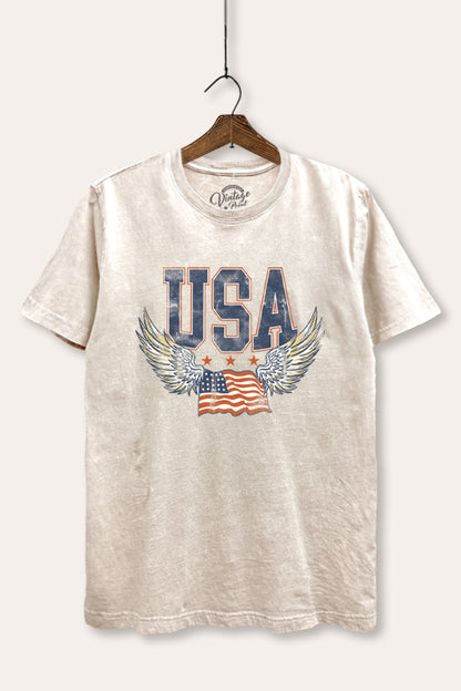 USA Flag Wings Of Freedom Graphic Mineral Wash Relaxed Tee