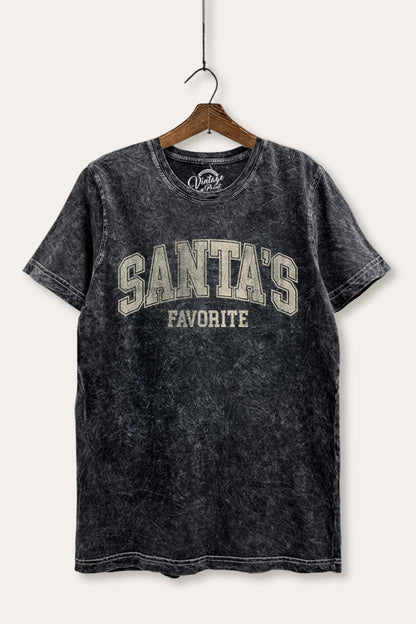 Santa's Favorite Christmas Graphic Mineral Wash Relaxed Tee