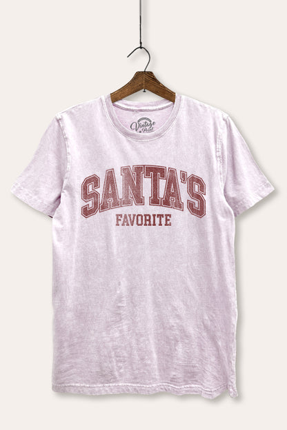 Santa's Favorite Christmas Graphic Mineral Wash Relaxed Tee