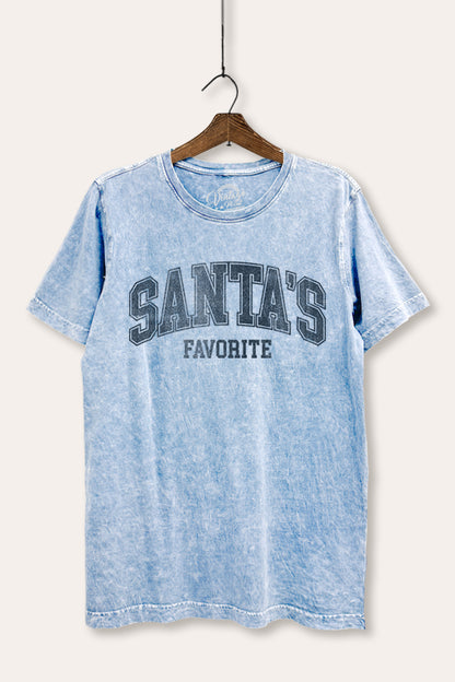 Santa's Favorite Christmas Graphic Mineral Wash Relaxed Tee