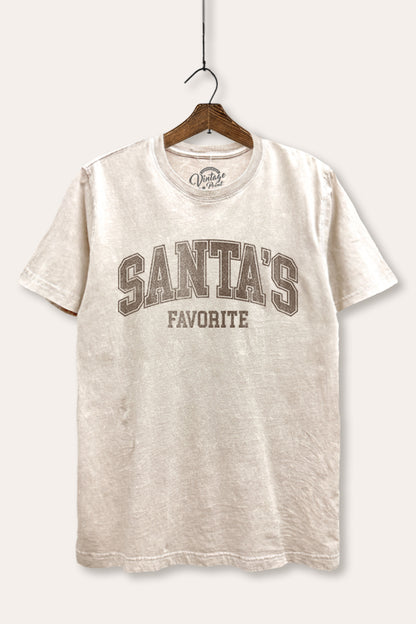 Santa's Favorite Christmas Graphic Mineral Wash Relaxed Tee