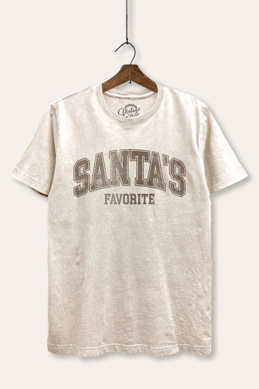 Santa's Favorite Christmas Graphic Mineral Wash Relaxed Tee