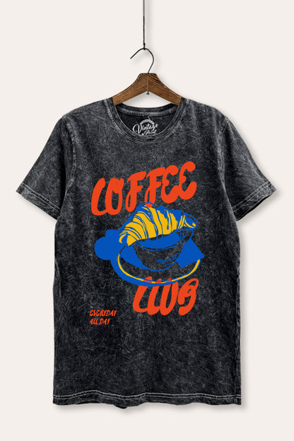 Coffee Club Croissant Graphic Mineral Wash Relaxed Tee