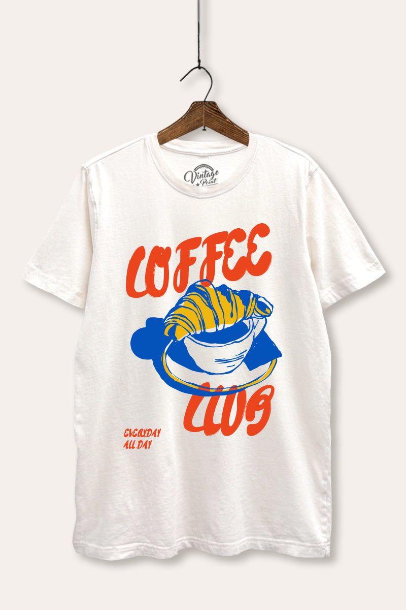 coffee club croissant graphic mineral wash relaxed tee