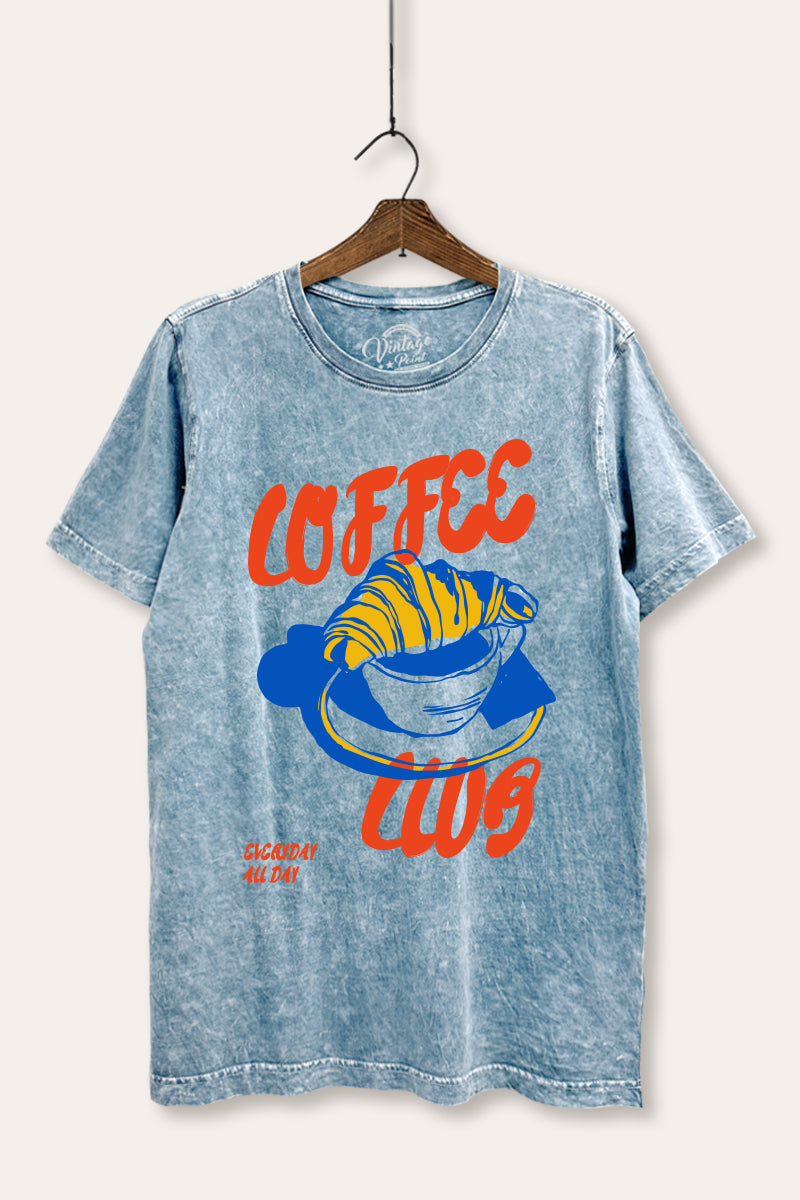 coffee club croissant graphic mineral wash relaxed tee