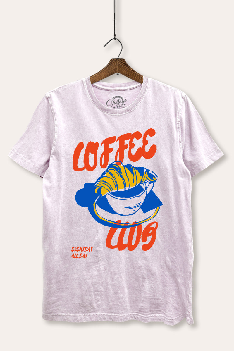 coffee club croissant graphic mineral wash relaxed tee