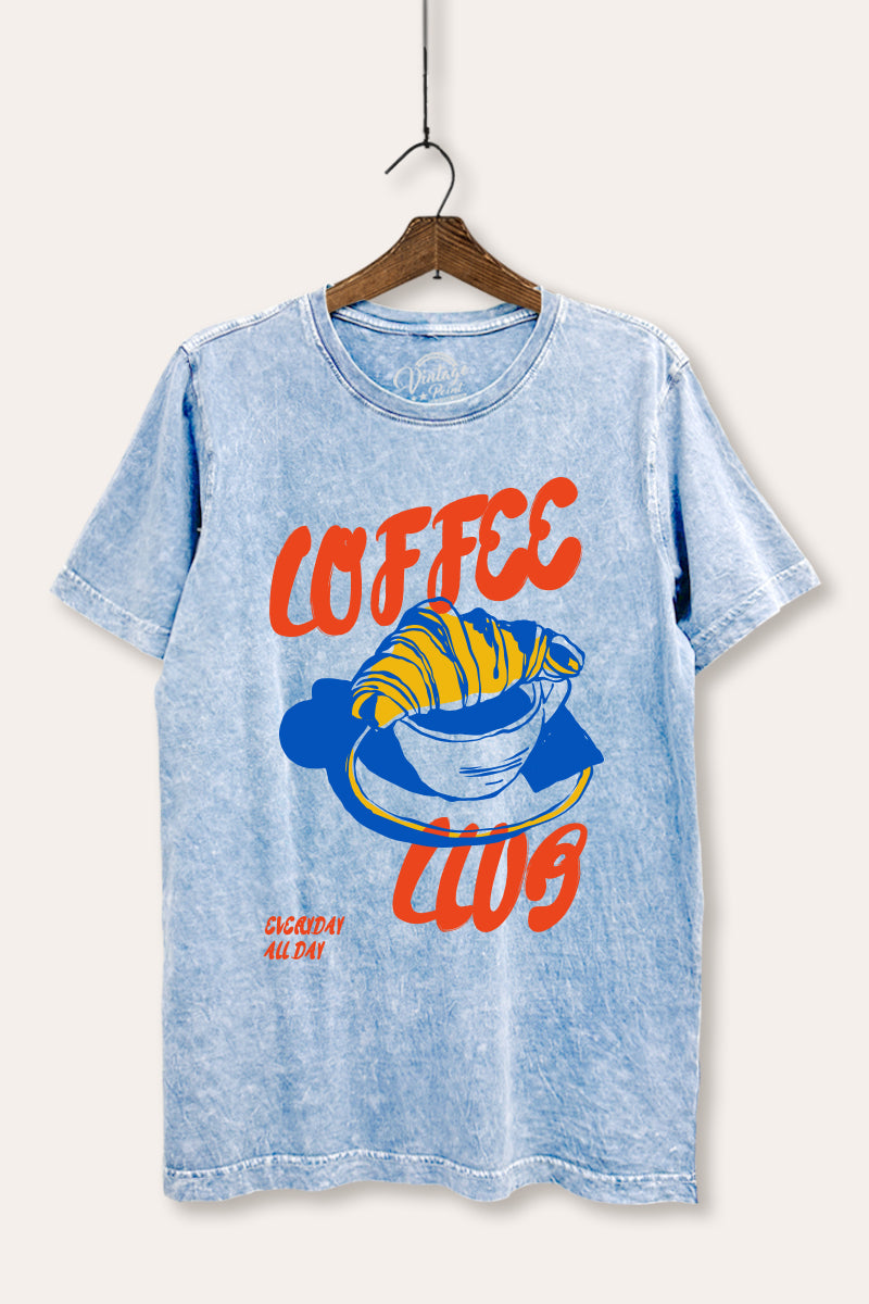coffee club croissant graphic mineral wash relaxed tee