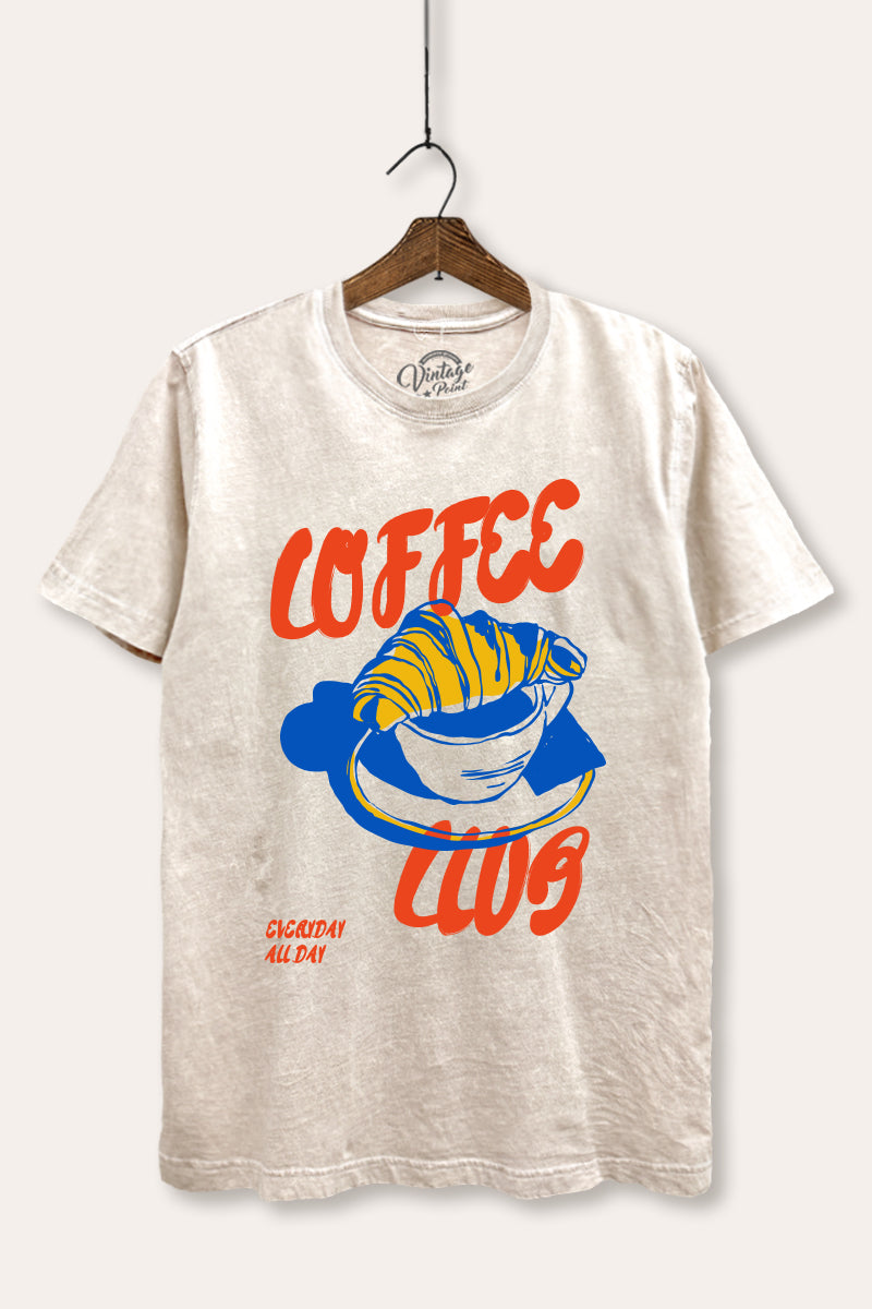 coffee club croissant graphic mineral wash relaxed tee