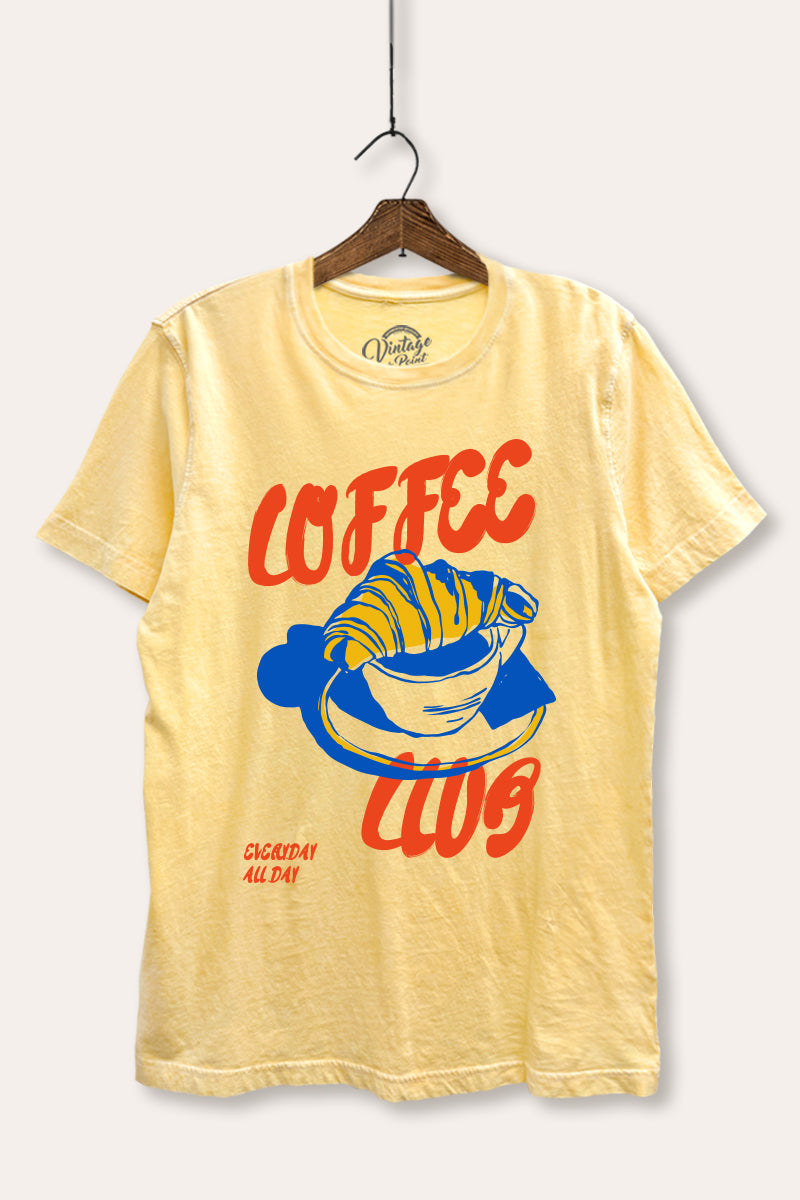 coffee club croissant graphic mineral wash relaxed tee