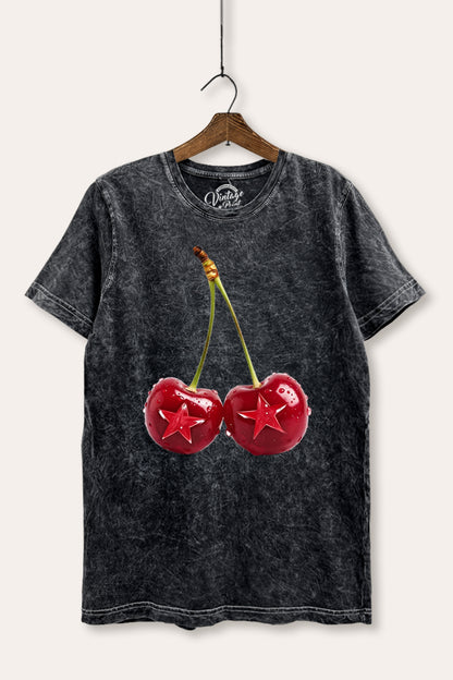 Cherry Star Fruit Graphic Mineral Wash Relaxed Tee