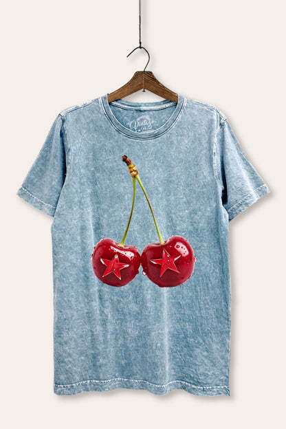 Cherry Star Fruit Graphic Mineral Wash Relaxed Tee