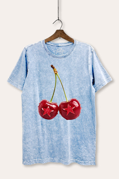 Cherry Star Fruit Graphic Mineral Wash Relaxed Tee