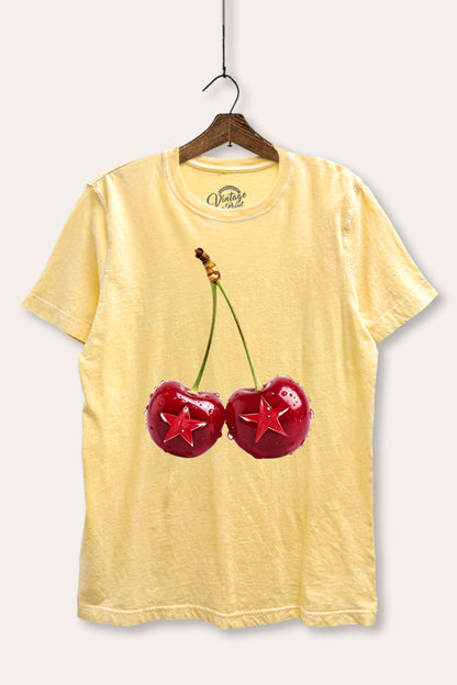 Cherry Star Fruit Graphic Mineral Wash Relaxed Tee