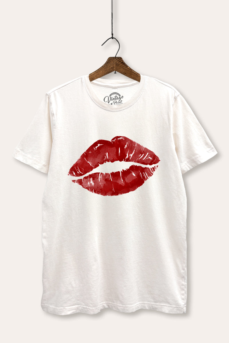 red kiss lips graphic mineral wash relaxed tee
