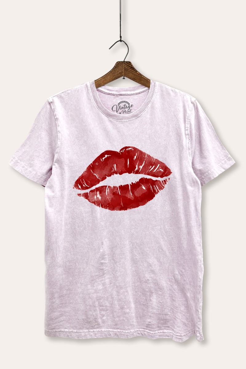 red kiss lips graphic mineral wash relaxed tee