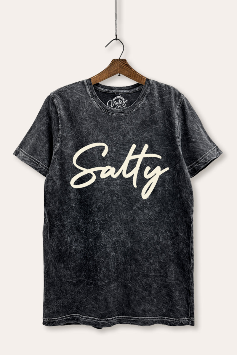 Salty Coastal Cursive Graphic Mineral Wash Relaxed Tee
