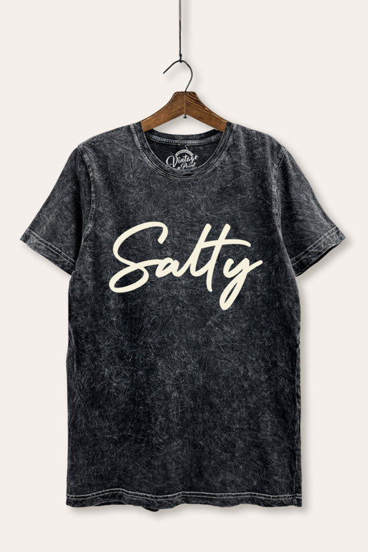 Salty Coastal Cursive Graphic Mineral Wash Relaxed Tee