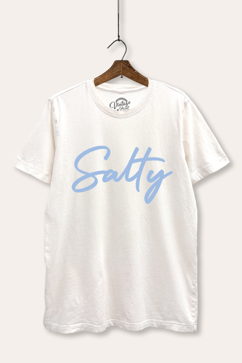 Salty Coastal Cursive Graphic Mineral Wash Relaxed Tee