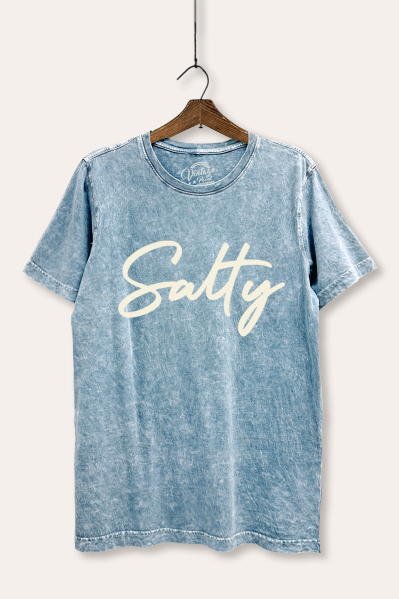 Salty Coastal Cursive Graphic Mineral Wash Relaxed Tee