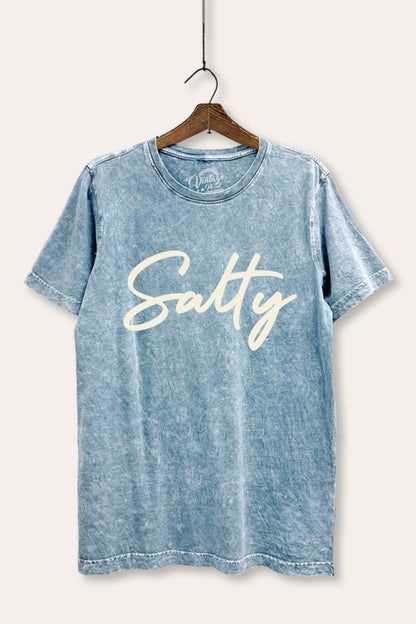 Salty Coastal Cursive Graphic Mineral Wash Relaxed Tee