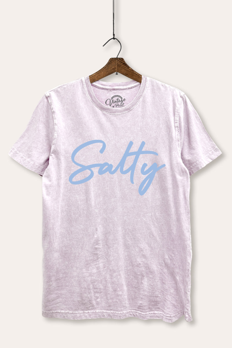 Salty Coastal Cursive Graphic Mineral Wash Relaxed Tee