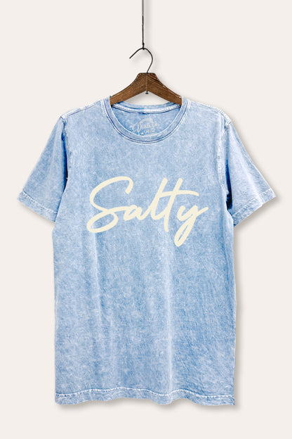 Salty Coastal Cursive Graphic Mineral Wash Relaxed Tee