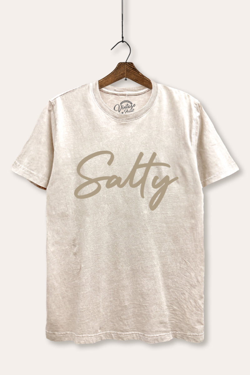 Salty Coastal Cursive Graphic Mineral Wash Relaxed Tee