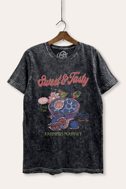 Sweet & Tasty Blueberries Fruit Graphic Mineral Wash Relaxed Tee