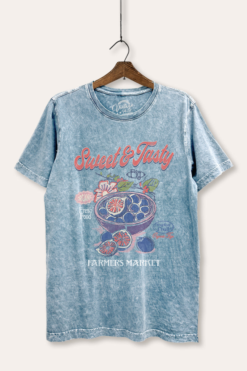 sweet & tasty blueberries graphic mineral wash relaxed tee