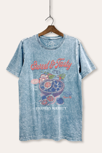 Sweet & Tasty Blueberries Fruit Graphic Mineral Wash Relaxed Tee