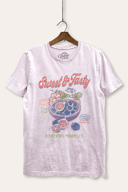 Sweet & Tasty Blueberries Fruit Graphic Mineral Wash Relaxed Tee