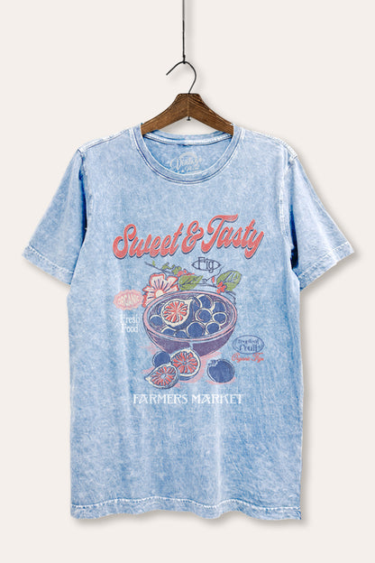 Sweet & Tasty Blueberries Fruit Graphic Mineral Wash Relaxed Tee