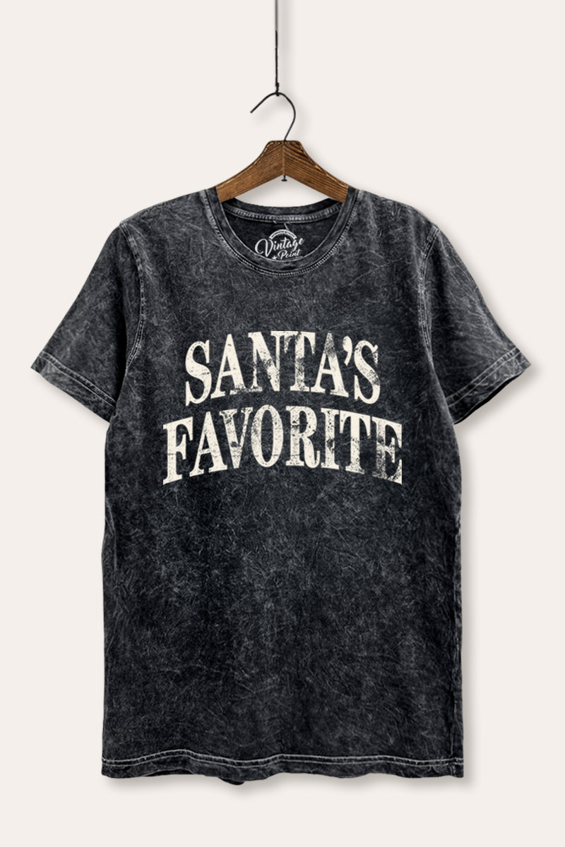 "santa's favorite" stacked graphic mineral wash relaxed tee