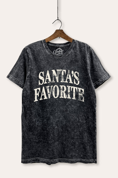 Santa's Favorite Stacked Graphic Mineral Wash Relaxed Tee