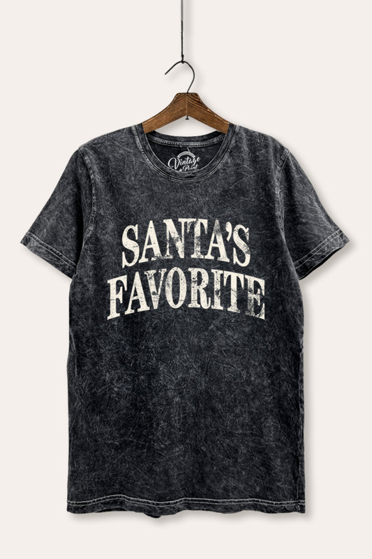 Santa's Favorite Stacked Graphic Mineral Wash Relaxed Tee