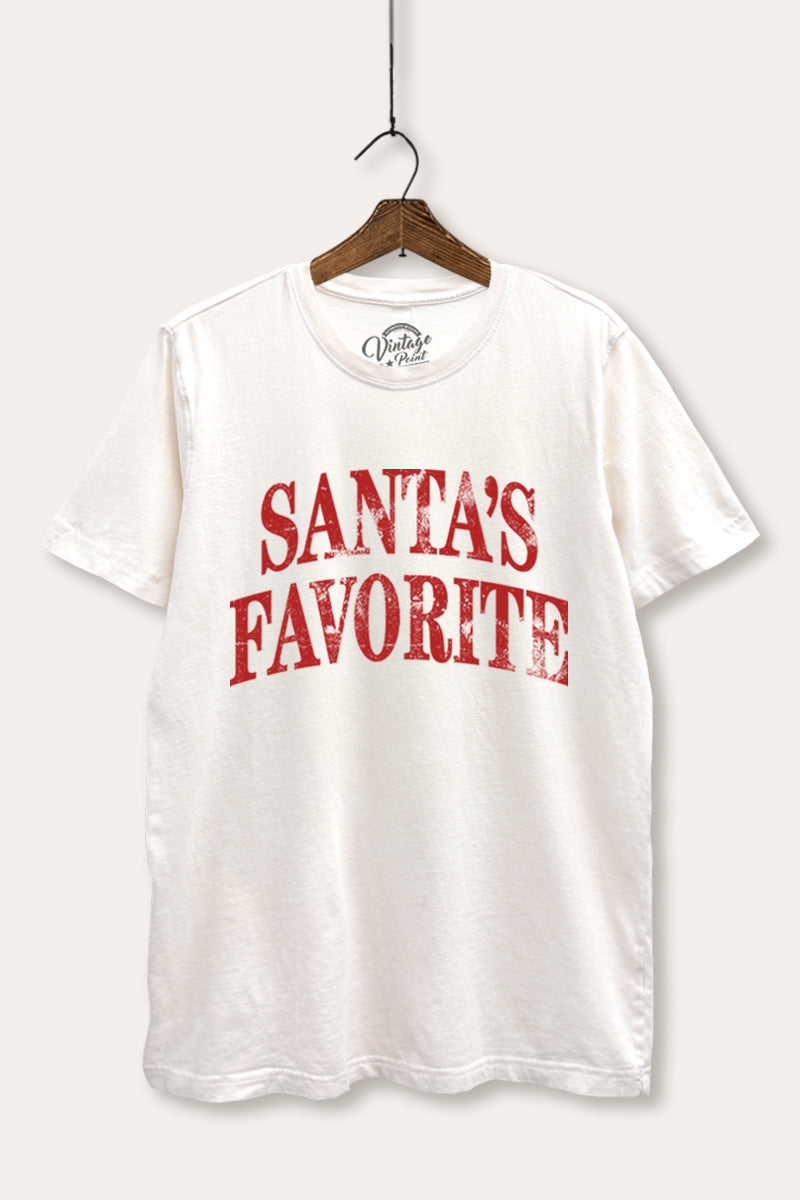 "santa's favorite" stacked graphic mineral wash relaxed tee