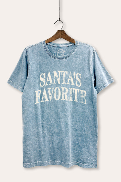Santa's Favorite Stacked Graphic Mineral Wash Relaxed Tee