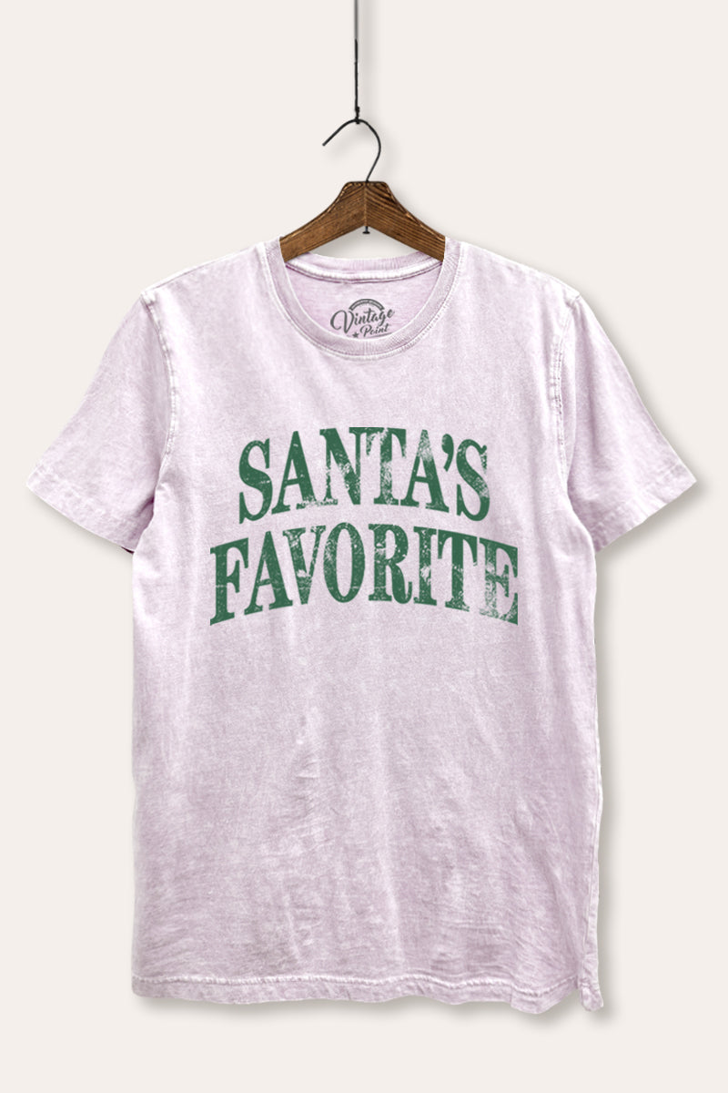 "santa's favorite" stacked graphic mineral wash relaxed tee