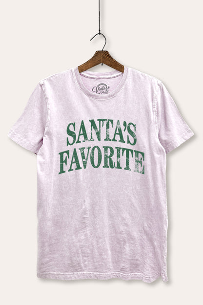 Santa's Favorite Stacked Graphic Mineral Wash Relaxed Tee