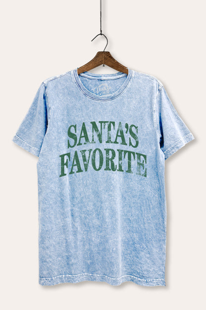 Santa's Favorite Stacked Graphic Mineral Wash Relaxed Tee