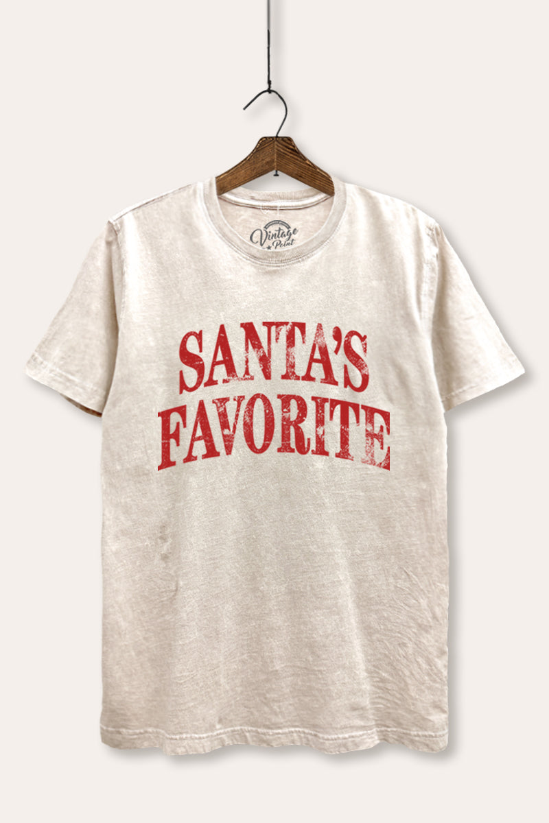 "santa's favorite" stacked graphic mineral wash relaxed tee