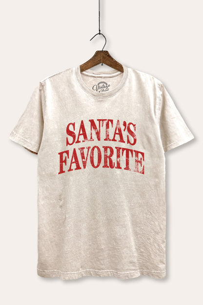 Santa's Favorite Stacked Graphic Mineral Wash Relaxed Tee