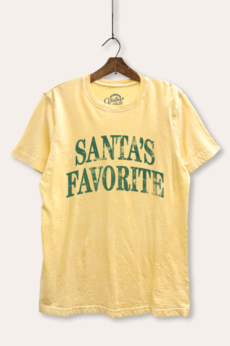 "santa's favorite" stacked graphic mineral wash relaxed tee