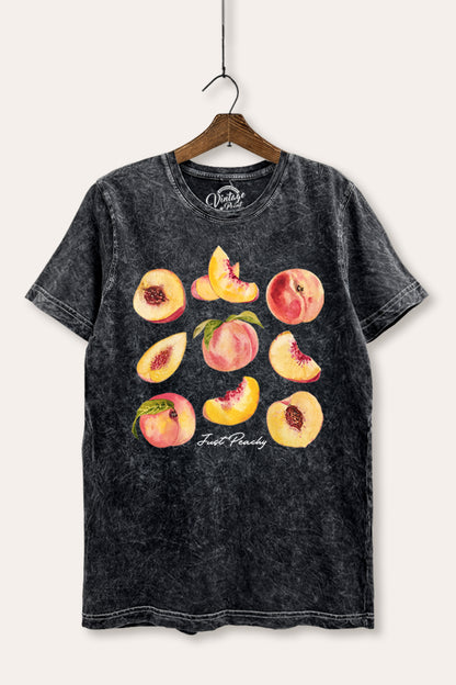 Just Peachy Fruit Graphic Mineral Wash Relaxed Tee