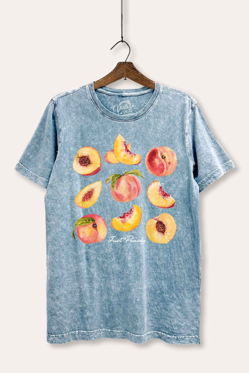 Just Peachy Fruit Graphic Mineral Wash Relaxed Tee